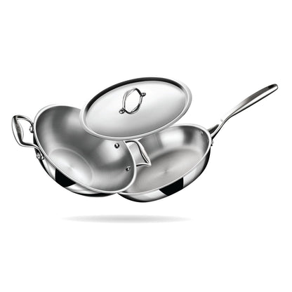 Stahl Artisan Triply Combo – Kadhai 24cm + Fry Pan 24cm + SS Pro Lid (24cm)