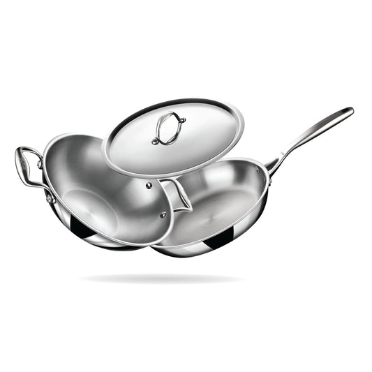 Stahl Artisan Triply Combo – Kadhai 24cm + Fry Pan 24cm + SS Pro Lid (24cm)