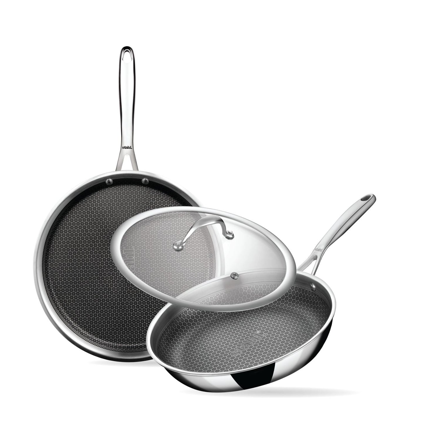 Stahl Artisan Hybrid Combo – Dosa Tawa 28cm + Fry Pan 24cm + Glass Lid (24cm)