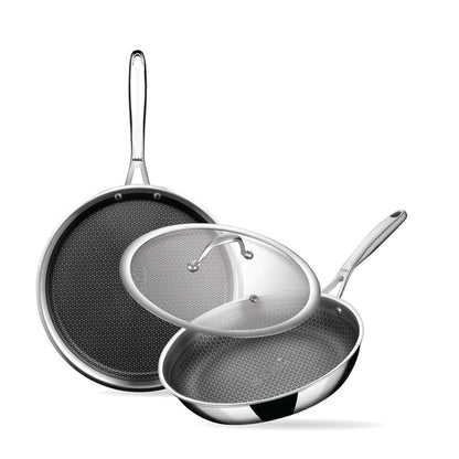 Stahl Artisan Hybrid Combo – Dosa Tawa 28cm + Fry Pan 24cm + Glass Lid (24cm)