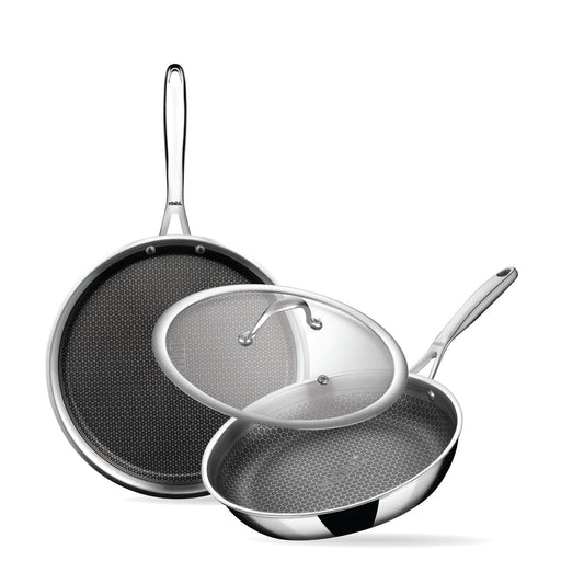 Stahl Artisan Hybrid Combo – Dosa Tawa 28cm + Fry Pan 24cm + Glass Lid (24cm)