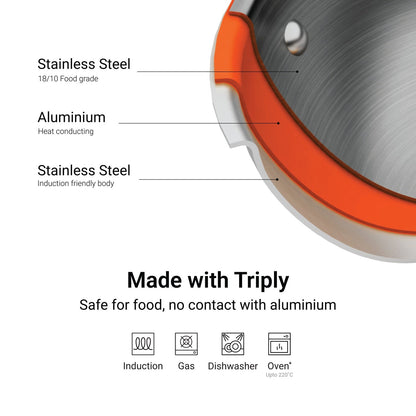 Stahl Artisan Triply Combo – Kadhai 24cm + Fry Pan 24cm + SS Pro Lid (24cm)