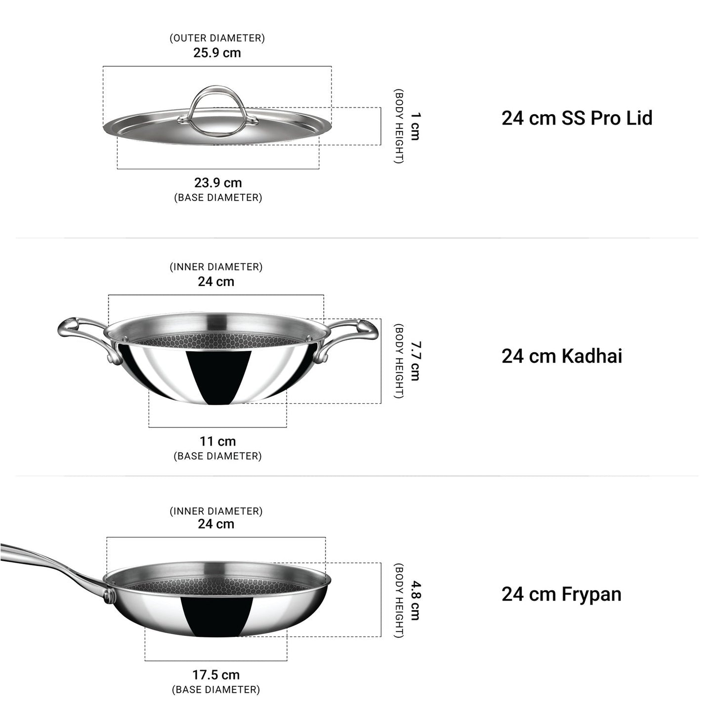 Stahl Artisan Hybrid Combo – Kadhai 24cm + Fry Pan 24cm + SS Pro Lid (24cm)