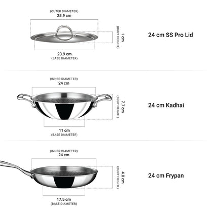 Stahl Artisan Hybrid Combo – Kadhai 24cm + Fry Pan 24cm + SS Pro Lid (24cm)