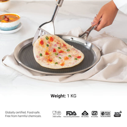 Stahl Artisan Hybrid Combo – Dosa Tawa 28cm + Fry Pan 24cm + Glass Lid (24cm)