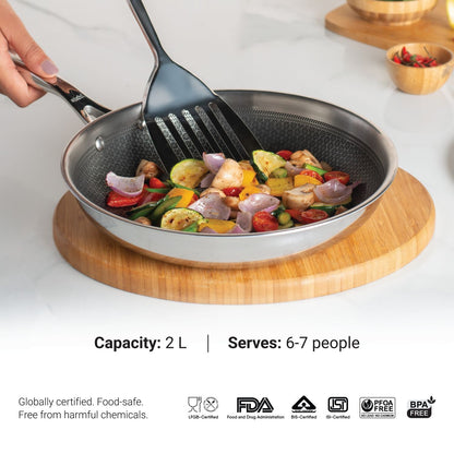 Stahl Artisan Hybrid Combo – Dosa Tawa 28cm + Fry Pan 24cm + Glass Lid (24cm)