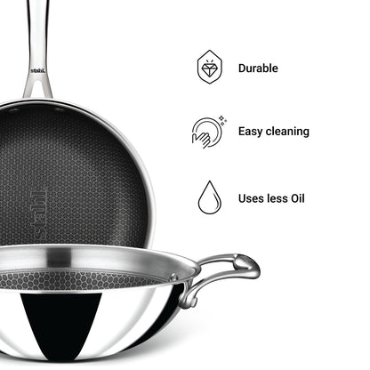 Stahl Artisan Hybrid Combo – Kadhai 24cm + Fry Pan 24cm + SS Pro Lid (24cm)