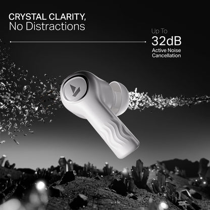 boAt Nirvana Crystl | Wireless Earbuds with 100 Hours Playback, Upto 32dB ANC, BEAST™ Mode, Adaptive EQ by Mimi