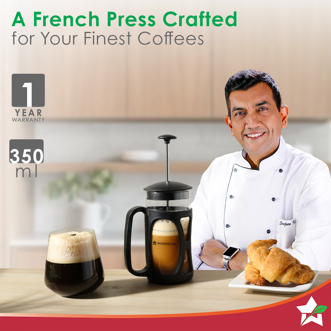 French Press Coffee Maker & Milk Frother Gift Combo | Brew in 3 Mins | Heat Resistant Borosilicate Glass Carafe | Battery-Operated Frother for Coffee, Hot Chocolate, etc.