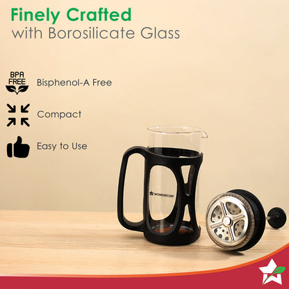 French Press Coffee Maker & Milk Frother Gift Combo | Brew in 3 Mins | Heat Resistant Borosilicate Glass Carafe | Battery-Operated Frother for Coffee, Hot Chocolate, etc.