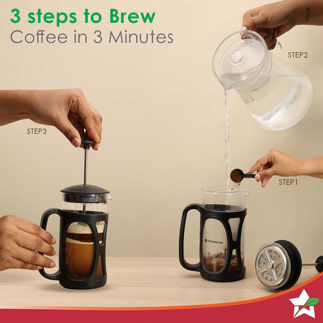 French Press Coffee Maker & Milk Frother Gift Combo | Brew in 3 Mins | Heat Resistant Borosilicate Glass Carafe | Battery-Operated Frother for Coffee, Hot Chocolate, etc.