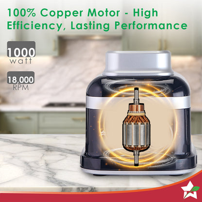 Cube 1000W Mixer Grinder, 3 Jars with Flow Breakers, Special Coarse Blade for Silbatta-style Khada Masala Grinding, Ideal for Grinding, Blending Chutney, Idli/Dosa Batter, 2-Yr Warranty