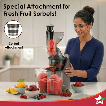 Regalia Full Fruit Cold Press Slow Juicer | 55 RPM Slow Juicer Retains Higher Nutrients | 240W powerful DC motor | Easy to Clean | 5-Year Motor Warranty
