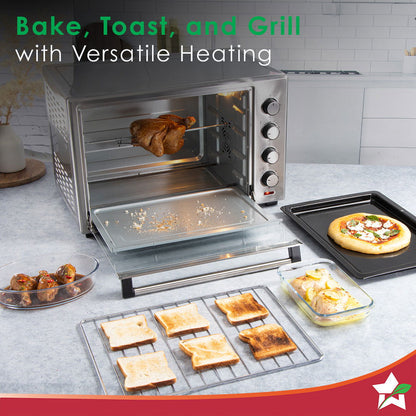 Wonderchef Renewed Oven Toaster Griller (OTG) - 48 Litres, Stainless Steel | with Rotisserie | Auto-shut off | Heat-resistant Tempered Glass | 6-stage heat selection | 1 Year Warranty