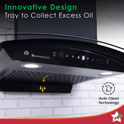 Ultima C-Line| 60cm | 1400 m3/hr | Auto Clean| Curved Glass Chimney | Baffle Filter | 1400M3/hr| Powerful Suction | Touch Control|  3 Speed Motion Sensor Technology| Low Noise | 7 Year Warranty|Black