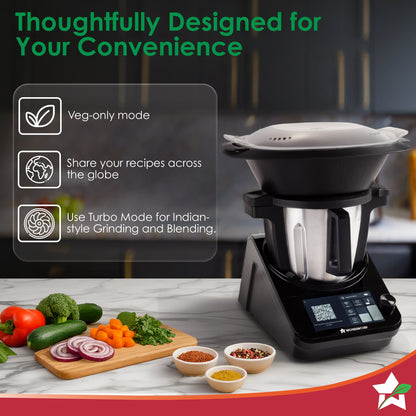 Chef Magic Kitchen Robot, Automatic Cooking Assistant, 500+ Recipes by Chef Sanjeev Kapoor, 15+ Cooking Modes, Create/Edit Recipes, Built-in Weighing Scale, Wi-fi & Phone App, 2-Yr Warranty