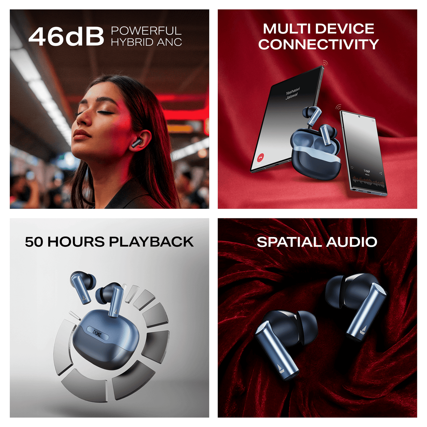 boAt Airdopes Prime 701 ANC | Wireless Earbuds with 50 Hours Playback, 46dB Hybrid ANC, Spatial Audio, Multipoint & BEAST™ Mode