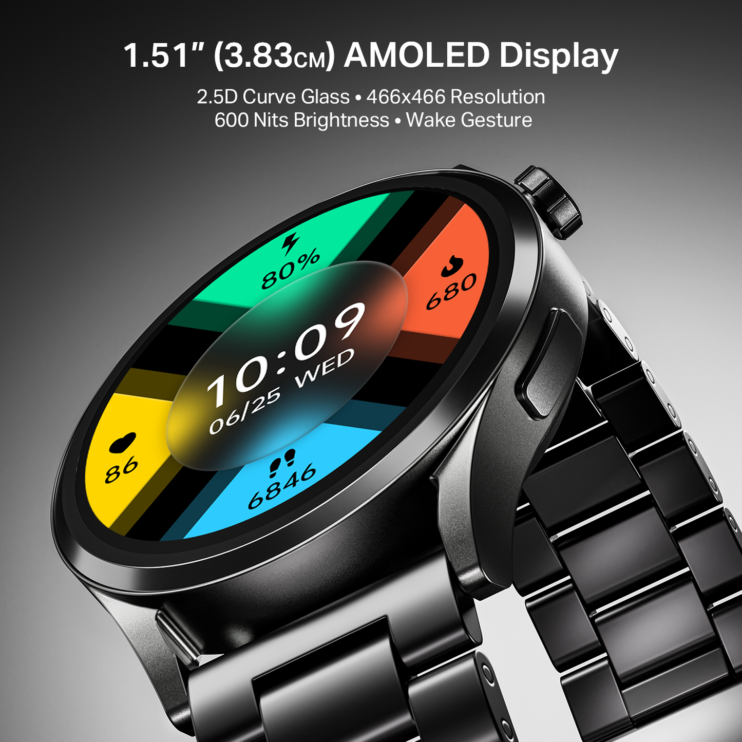 boAt Chrome Horizon | Smartwatch with 1.51" AMOLED Display, Premium Metal Built, VO2 Max, Video Watch Face, Functional Crown