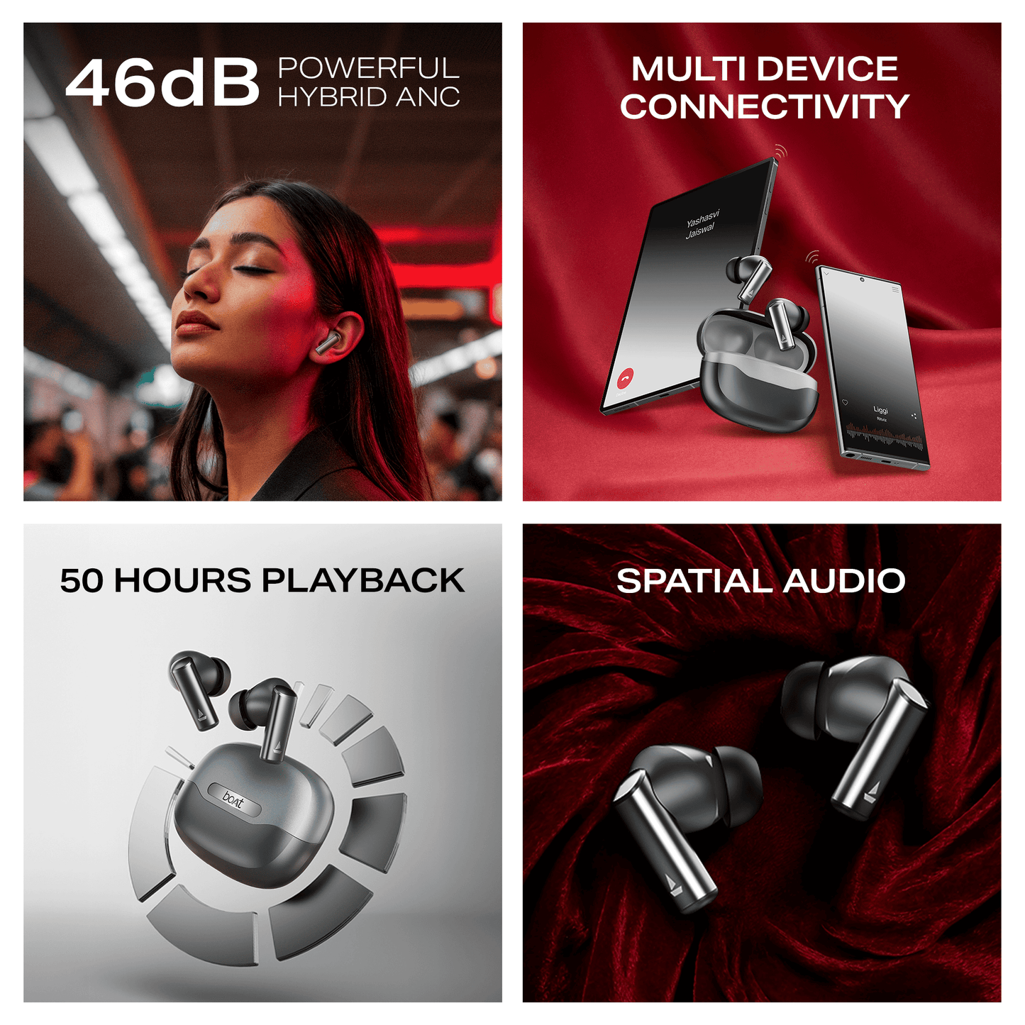 boAt Airdopes Prime 701 ANC | Wireless Earbuds with 50 Hours Playback, 46dB Hybrid ANC, Spatial Audio, Multipoint & BEAST™ Mode