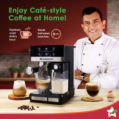Regalia Automatic Coffee Maker, 20-bar with Auto-Frother, Make Espressos, Cappuccinos & Lattes at Home, With Milk Container & Steamer, Metal Porta Filter, Auto-clean, 2-Yr Warranty
