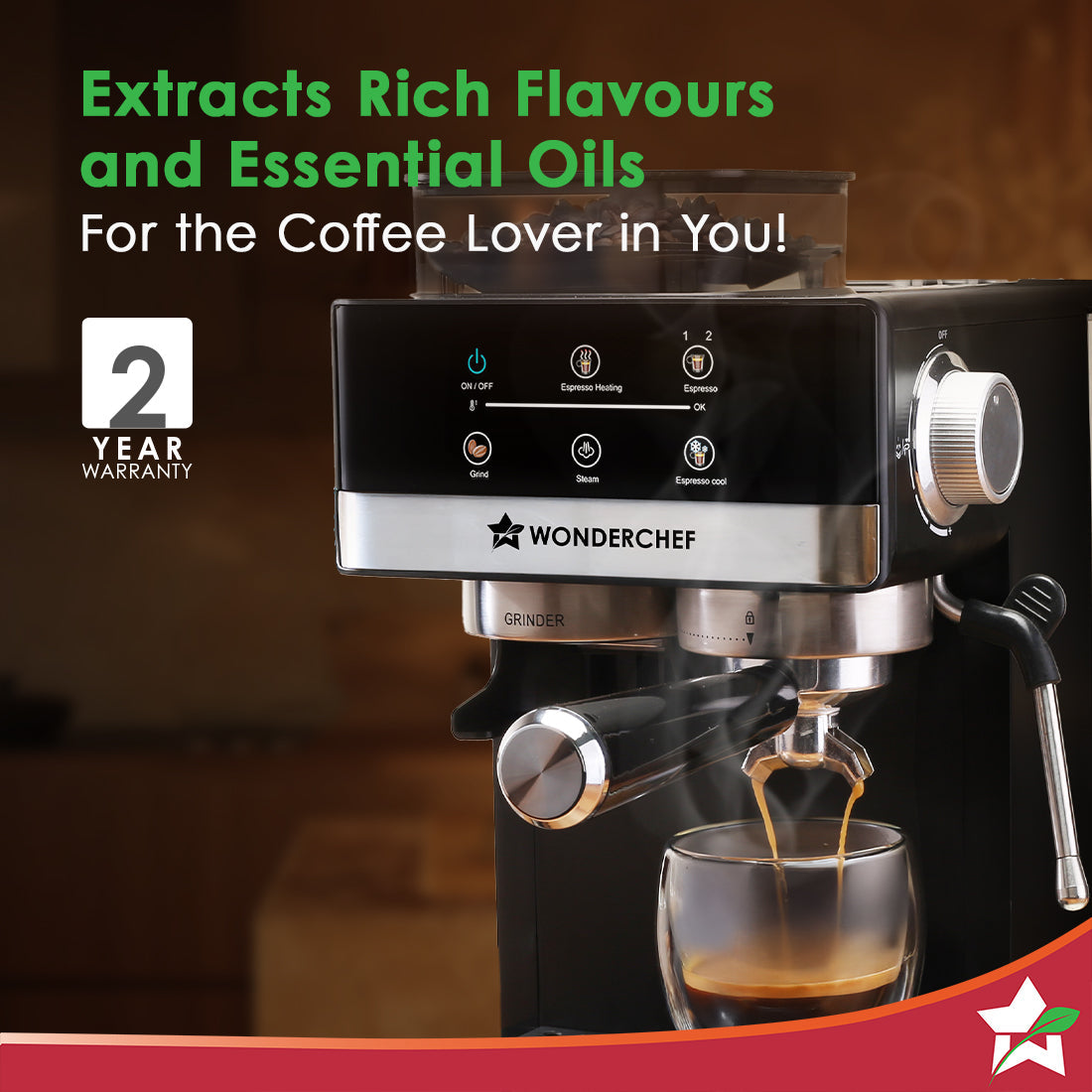 Regalia Espresso Machine & Coffee Grinder, 20-bar Pressure, Café-style Espresso, Hot & Cold Brew, 20 Grinding Options, 2-Yr Warranty
