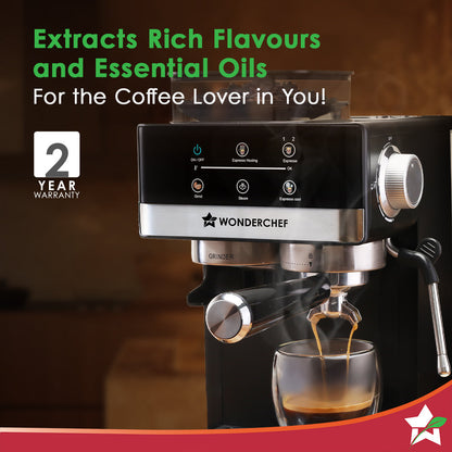 Regalia Espresso Machine & Coffee Grinder, 20-bar Pressure, Café-style Espresso, Hot & Cold Brew, 20 Grinding Options, 2-Yr Warranty