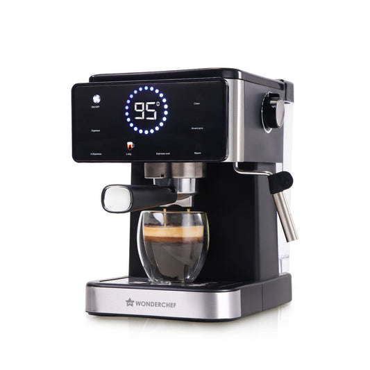 Rinaldi Espresso Coffee Machine | 20-bar Pressure | Digital Display | For Hot & Cold Espresso, Americano | Auto Cleaning | 2 Year Warranty