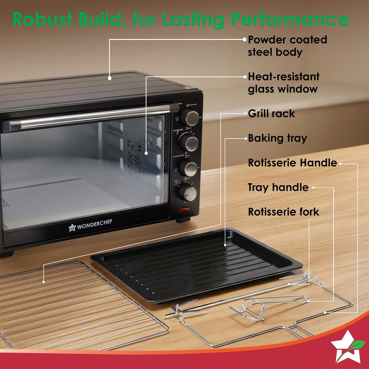 Oven Toaster Griller (OTG) - 60 L | With Rotisserie | Auto-Shut Off | Heat-Resistant Tempered Glass | 6-Stage Heat Selection Bake, Grill, Roast | Easy to Clean | Black | 2 Year Warranty
