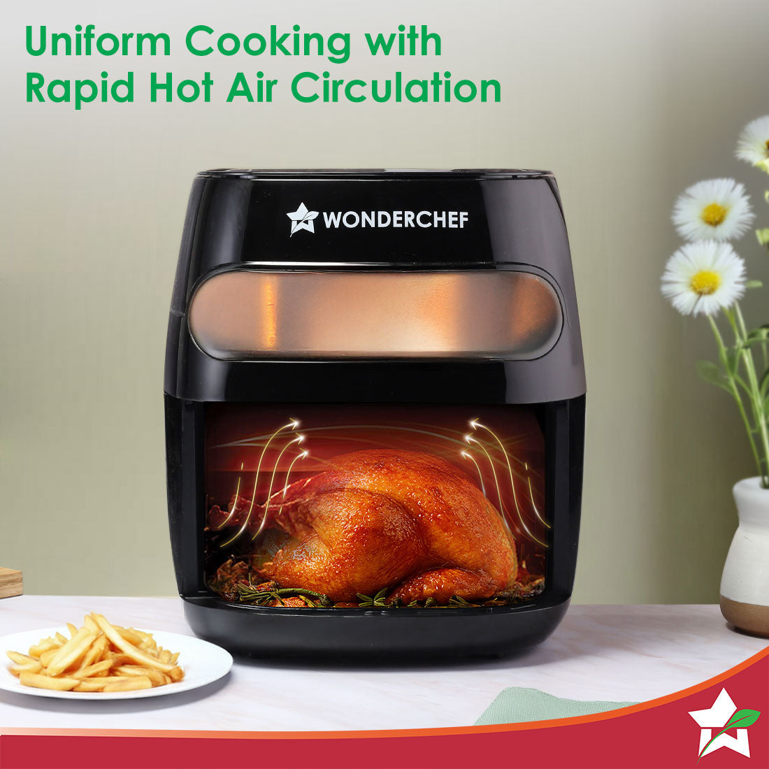 Wonderchef Renewed Swift Digital Air Fryer with Window | 1350W, 6 Litres | Rapid Air Technology | 7 Pre-set Functions | Non-stick Basket | Auto Shut-off | Touch Screen | Fry, Bake, Grill, Roast | 1-Year Warranty | Black