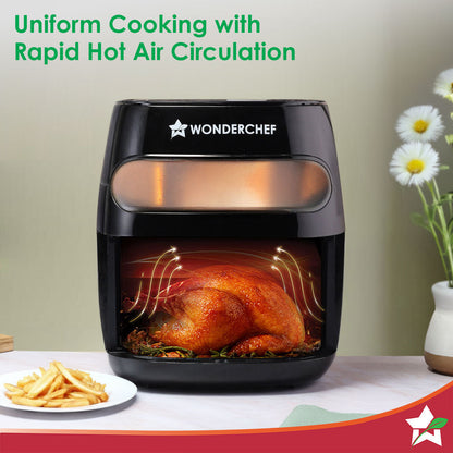 Wonderchef Renewed Swift Digital Air Fryer with Window | 1350W, 6 Litres | Rapid Air Technology | 7 Pre-set Functions | Non-stick Basket | Auto Shut-off | Touch Screen | Fry, Bake, Grill, Roast | 1-Year Warranty | Black