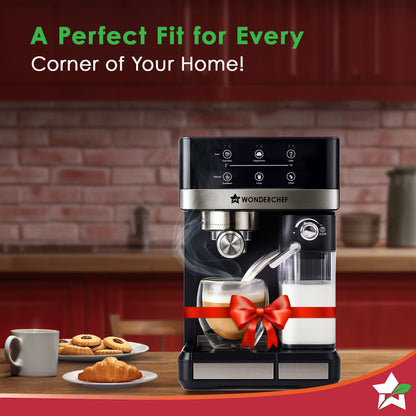 Regalia Automatic Coffee Maker, 20-bar with Auto-Frother, Make Espressos, Cappuccinos & Lattes at Home, With Milk Container & Steamer, Metal Porta Filter, Auto-clean, 2-Yr Warranty