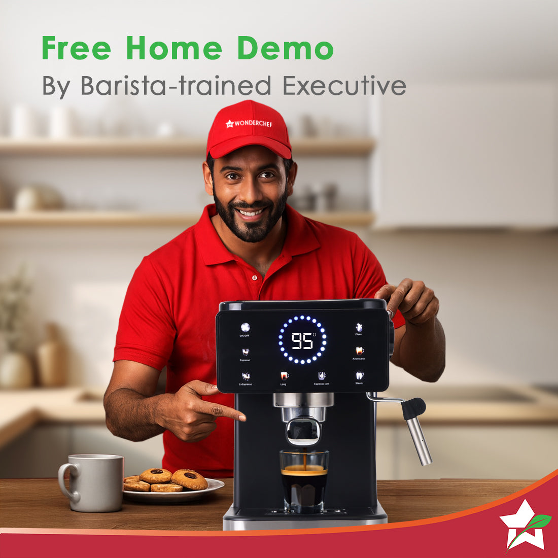 Rinaldi Espresso Coffee Machine | 20-bar Pressure | Digital Display | For Hot & Cold Espresso, Americano | Auto Cleaning | 2 Year Warranty