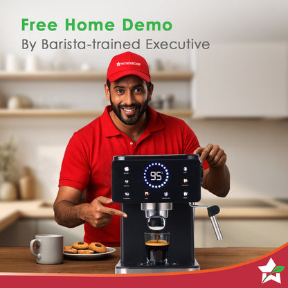 Rinaldi Espresso Coffee Machine | 20-bar Pressure | Digital Display | For Hot & Cold Espresso, Americano | Auto Cleaning | 2 Year Warranty