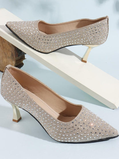 Women’s Rhinestone Kitten Heel Pumps – Elegant Sparkle Party Shoes