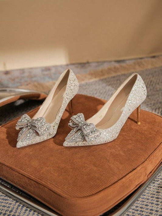 Women’s Glitter Bow Stiletto Heels – Elegant Sparkle Party Pumps