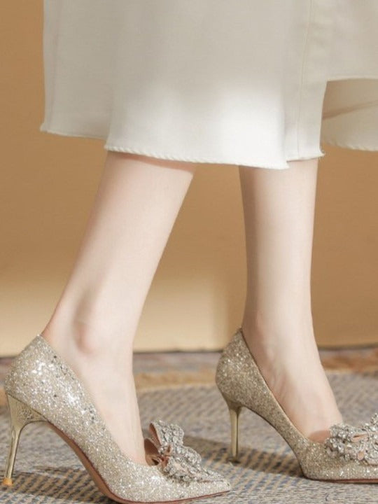 Women’s Glitter Bow Stiletto Heels – Elegant Sparkle Party Pumps