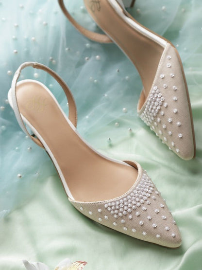 Women’s Pearl Embellished Slingback Flats – Elegant Pointed Toe Party Shoes