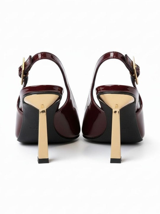 Women’s Patent Leather Slingback Heels – Elegant Pointed Toe Party Pumps