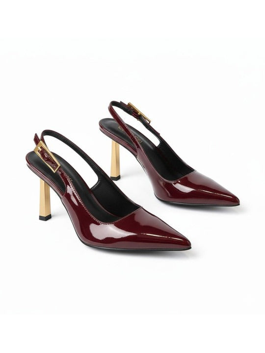 Women’s Patent Leather Slingback Heels – Elegant Pointed Toe Party Pumps