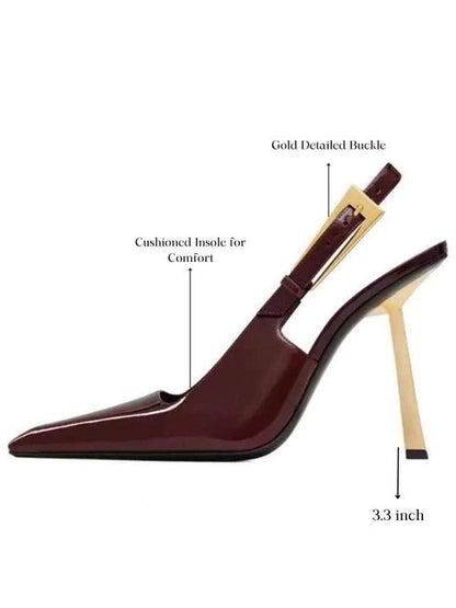 Women’s Patent Leather Slingback Heels – Elegant Pointed Toe Party Pumps